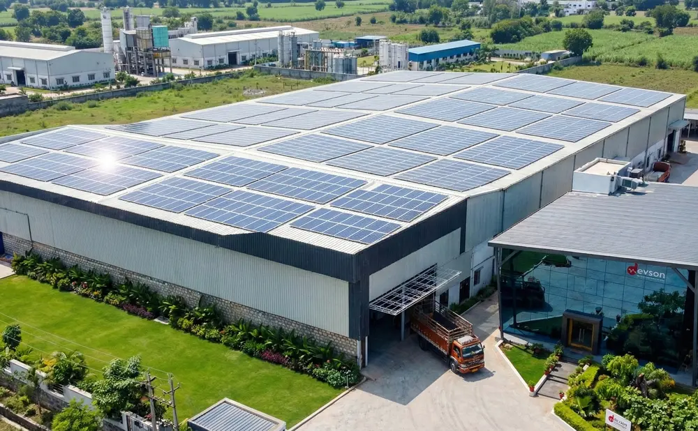 Solar panels on factory roof
